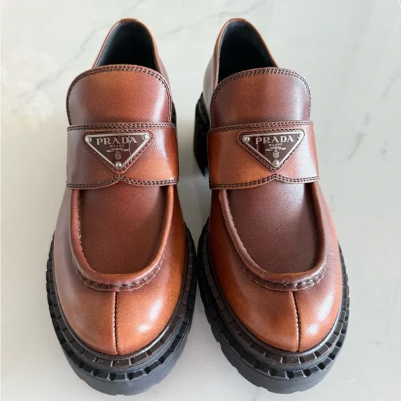 Prada Rich Brown Leather Loafers Prada Brushed Leather Chunky Slip-On Loafers - Bergdorf Goodman main image 3